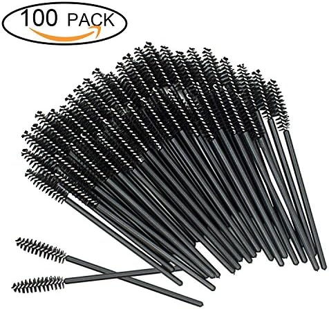 100 Disposable Eyelash Eye Lash Makeup Brush Mascara Wands Applicator Brush Makeup Kits(Black)
