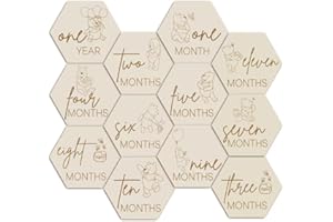 CORODER Winnie Baby Announcement Sign Newborn Sign Wooden Hexagon Announcement Sign For Photo Prop Baby Shower Nursery Gift（12PCS）