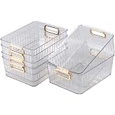 Ziglous Clear Plastic Organizing Bin, Plastic Pantry Storage Basket, 6-Pack | Clear Refrigerator Organizer Bins, Office Storage baskets