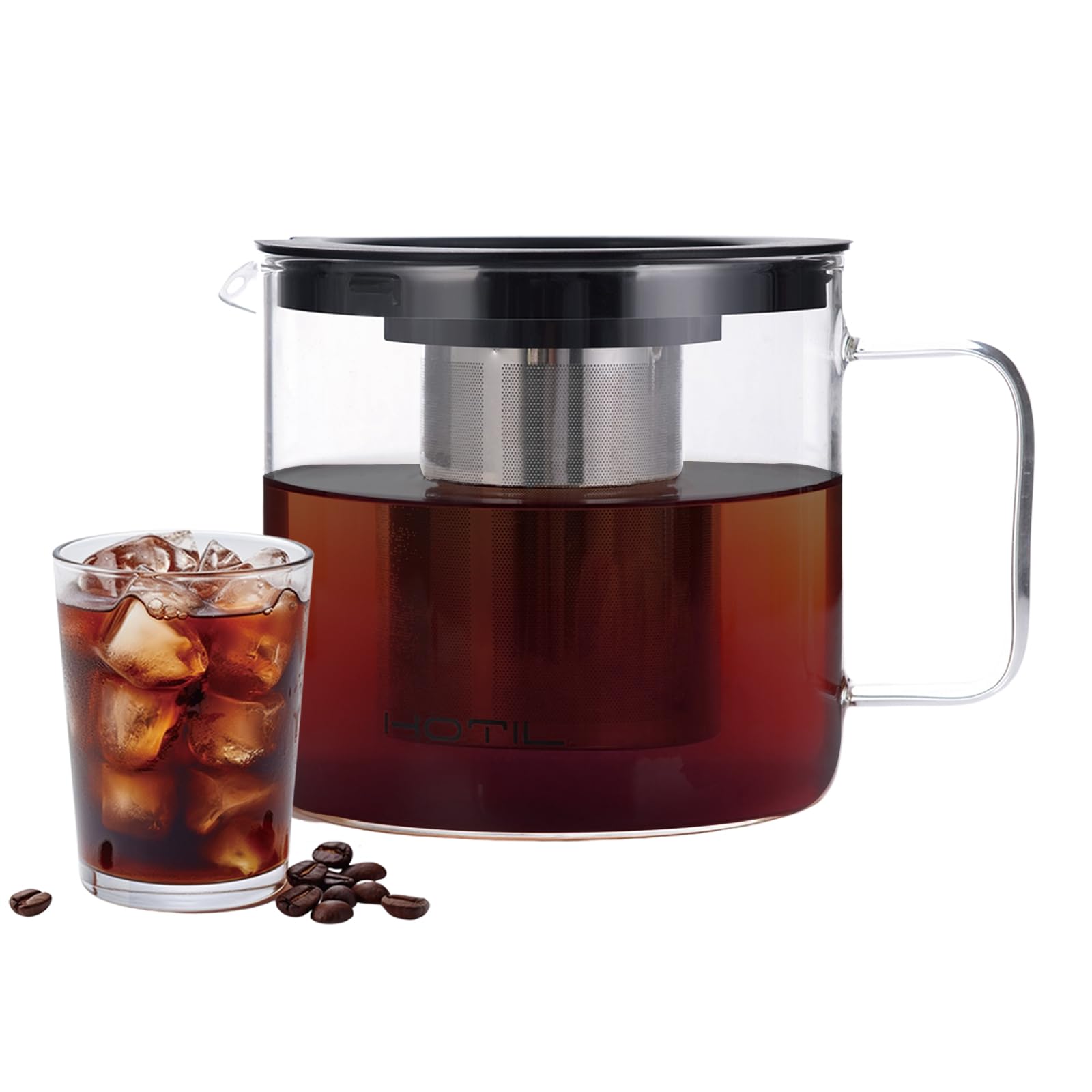 Photo 1 of Cold Brew Coffee Maker, 1 qt/ 33.8 oz Iced Coffee Maker Iced Tea Maker Glass Pitcher with Lid for Fridge, Comfort Grip Handle, Durable Glass, Stainless Steel Mesh Filter, Dishwasher Safe