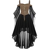 Witch Dress for Women Halloween Costumes Renaissance Medieval Vampire Costume Butterfly Sleeve Mesh Gothic Dresses