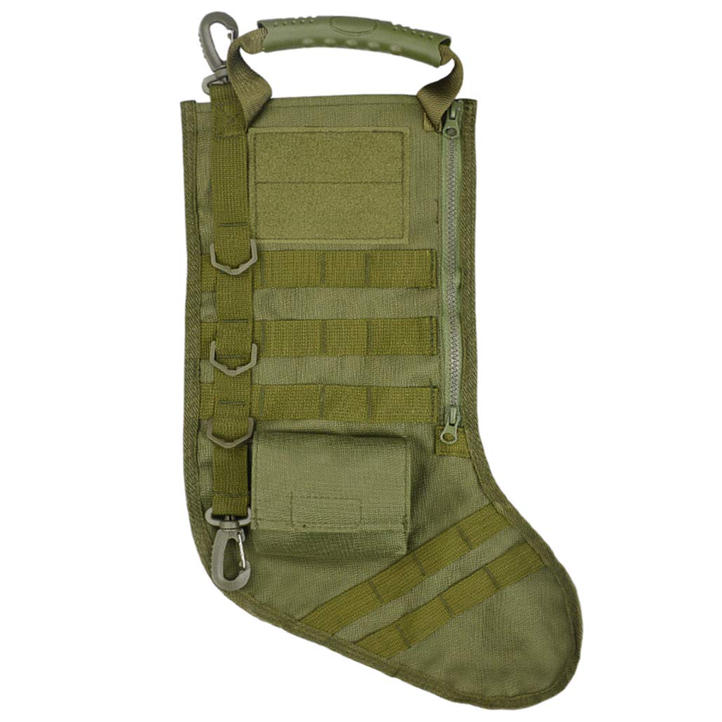 Geeylly Tactical Christmas Stocking, Tactical Christmas Xmas Stocking W/Handle, Perfect Mantel Decoration (Green)