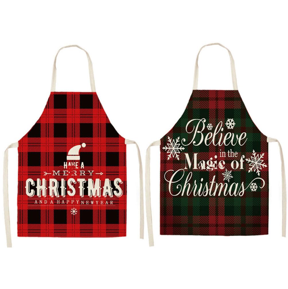 ViLiyDuo Christmas apron, kitchen apron, cooking apron, waterproof bib apron with 2 pockets, barbecue apron, men and women, kitchen apron, for kitchen, restaurant, baking apron, Colour 1, 87 x 87cm