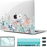 CISSOOK Compatible with MacBook Pro 13 inch Case M2 2025-2020 Model M1 M2 A2338 A2289 A2251, Protective Hard Case Floral Cover with Keyboard Cover for MacBook Pro 13 - Green Wildflowers