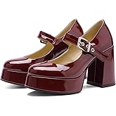 QIV Platform Mary Jane Heels for Women Chunky Block Heel Round Toe Closed Toe Dress Shoes