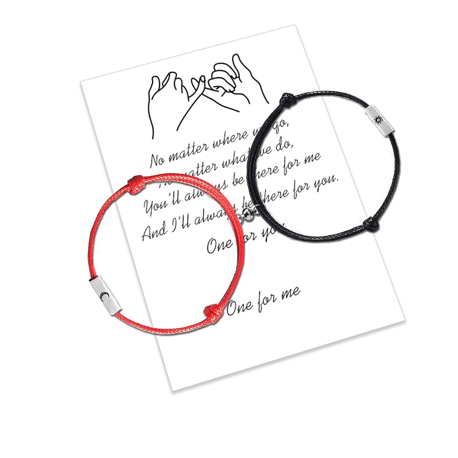 TINGYA 2pcs Magnetic Mutual Attraction Couple Bracelets Handmade Rope Braided Teens Boyfriend Girlfriend Gift (Red-Black Magnetic Bracelets)
