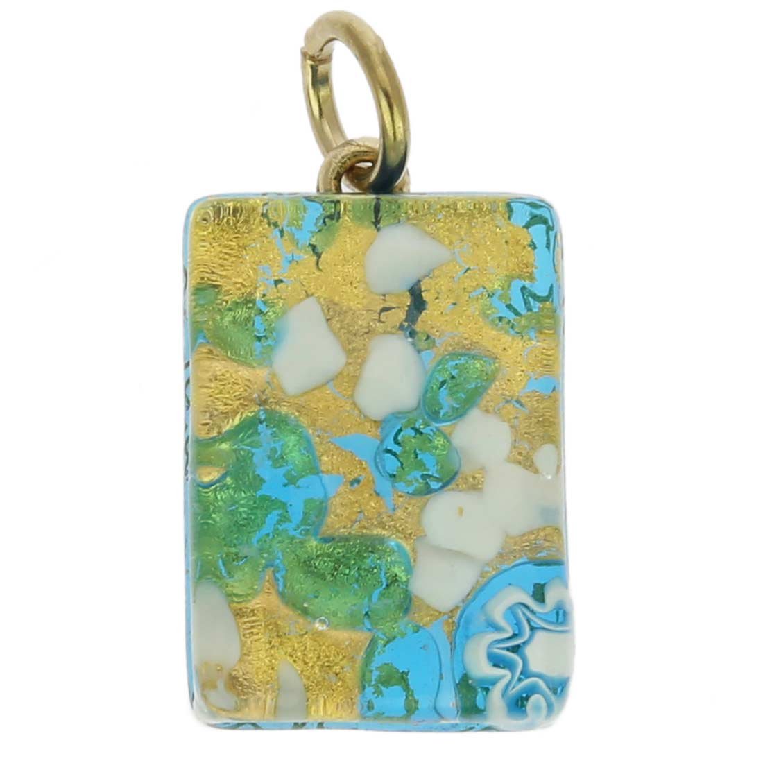 Glass Of Venice Murano Glass Venetian Reflections Rectangular Pendant - Aqua Gold