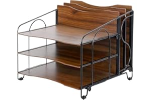 Aimeaihe Wood File Organizer, Metal Desk File Organizer with 3 Paper Letter Trays and 2 Vertical Upright Folder Holders, Desk Organizers and Accessories for Office Home School, Black