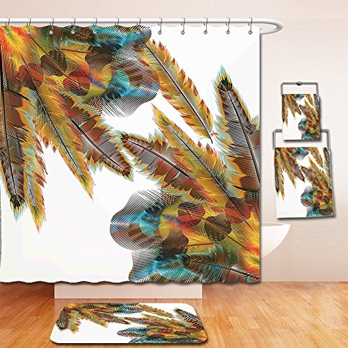 Nalahome Bath Suit: Showercurtain Bathrug Bathtowel Handtowel Tribal Decor Ethnic Feathers Bohemian Lifestyle Featured Primitive Artsy Hippie Image Sepia Apricot