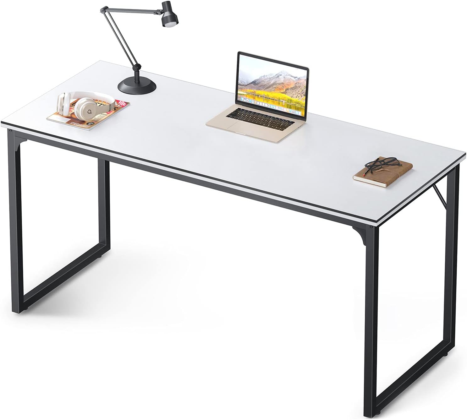 Coleshome Computer Large Student School Writing Desk 47 inch,Work Home Office Desk for Small Space, Study Office White Desktop with Black Edge