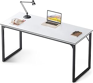 Coleshome Computer Large Student School Writing Desk 47 inch,Work Home Office Desk for Small Space, Study Office White Desktop with Black Edge