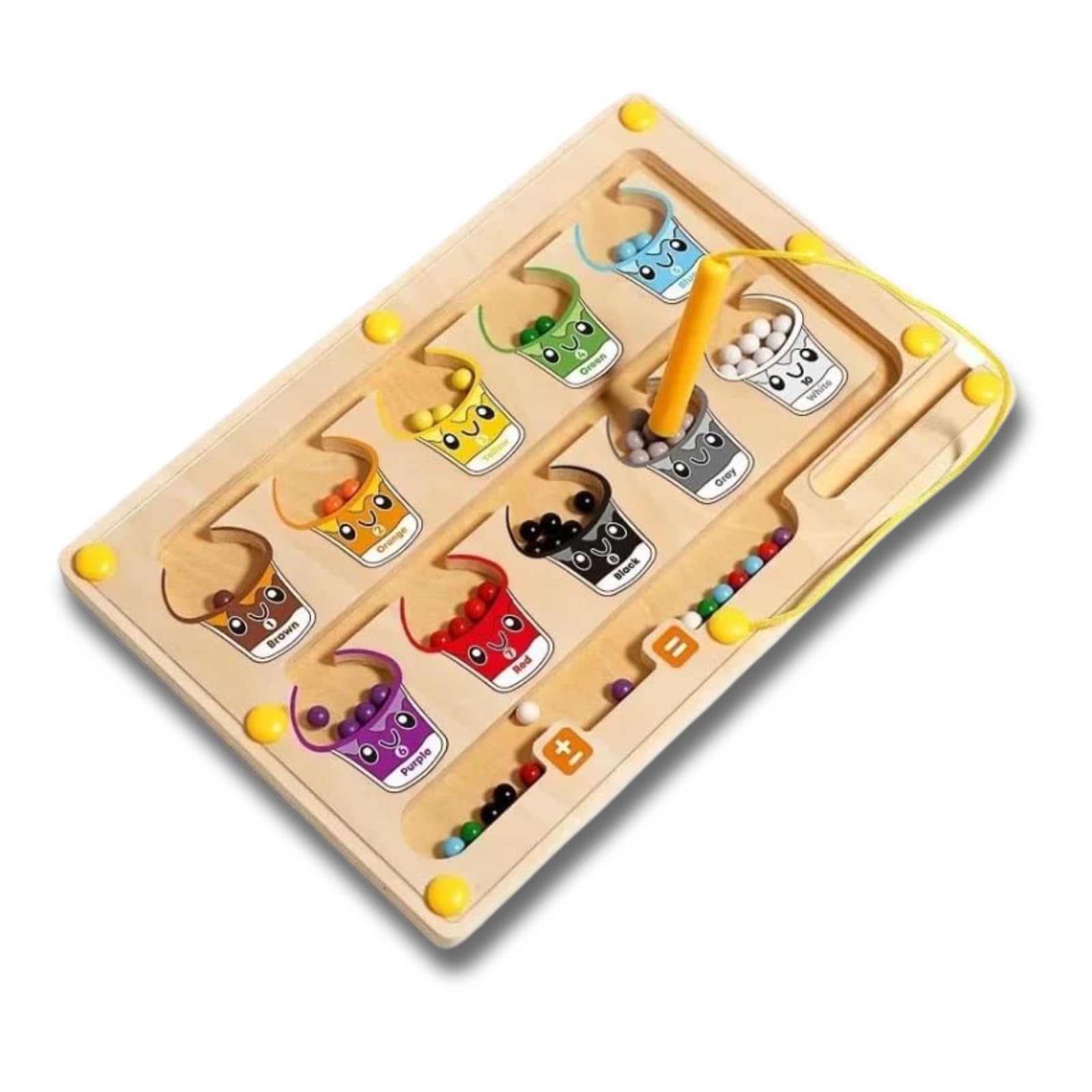 Magnetic Colour Sorting Toy for Kids – Montessori Learning Board with Magnet Pen, Counting Beads & Colour Buckets – Educational Preschool Activity Toy