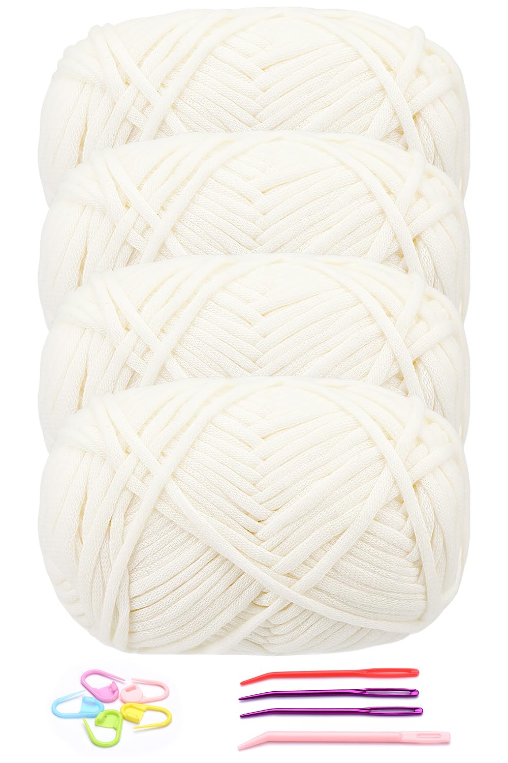 4x50g Crochet Yarn, Easy Yarn Chunky Yarn for Crochet Thick Yarns for Crochets with Easy-to-See Stitches, Easy Crochet Starter Kit for for Beginners- Milky White — image 1