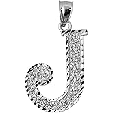925 Sterling Silver Initial Letter J Charm Pendant, 0.7"