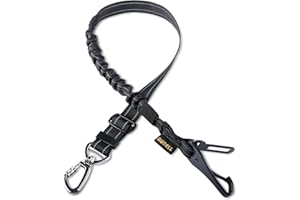 AUBELL Dog Seat Belt for Car,Updated 3-in-1 Adjustable Reflective Bungee Heavy Duty Dog Car Harness Tether with Clip Hook Latch & Buckle,Swivel Zinc Alloy Carabiner,Black