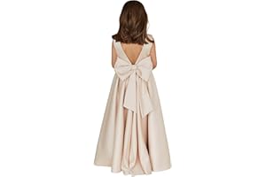 MCieloLuna Flower Girl Dresses for Wedding Bow-Knot Elegant Satin Princess First Communion Dresses