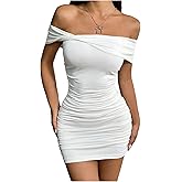 Floerns Women's Summer Mini Dress Off Shoulder Ruched Graduation Bodycon Dresses