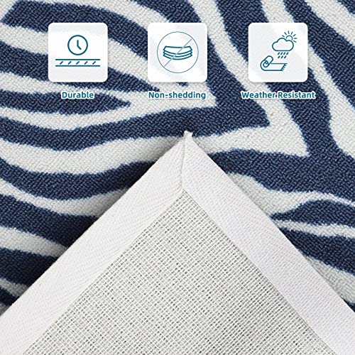 Dripex Indoor/Outdoor Area Rug, Non-Slip 5x7 Rugs Resist Dirt & Fade Patio Area Rug, Low-Profile Weather Resistant Living Room Carpet Blue Stripes Floor Mats for Home Entryway Porch Balcony Deck Yard