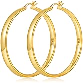 YOUNGYUE 5mm Wide 925 Sterling Silver Hoop Earrings Hypoallergenic 14K Real Gold Plated Lightweight Big Hoop Earring for Women Oversize Large Silver Hoops Earring for Women 20/30/40/50/60/70mm