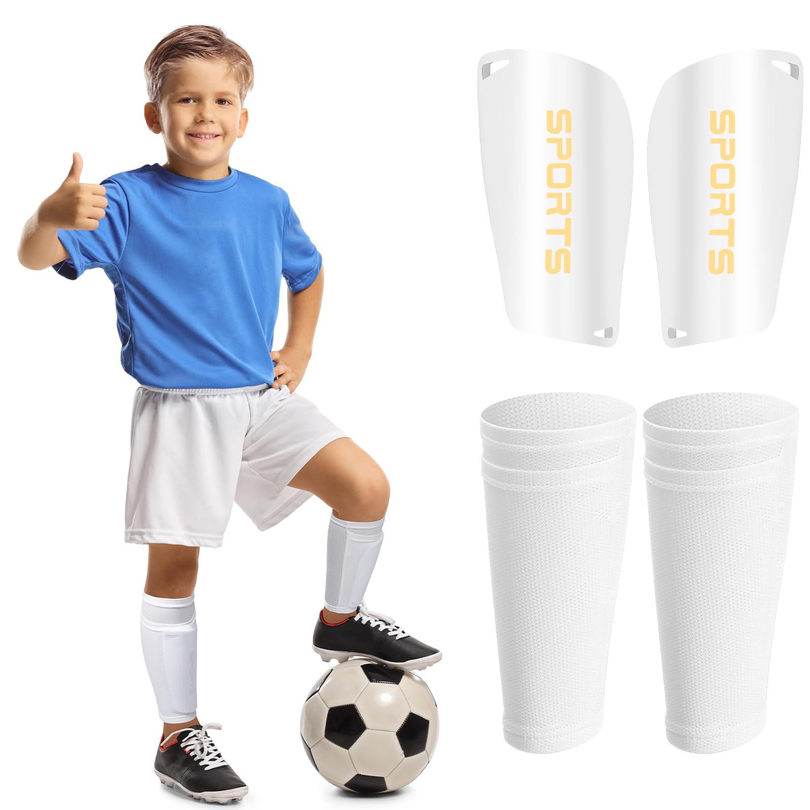 Photo 1 of Syhood Soccer Shin Guards for Kids Youth Teens Adults Shin Pads and Sock Sleeves for 3-15 Years Old Children Boys Girls Protection Gear EVA Cushion Protection for Soccer Football Game(M,White)