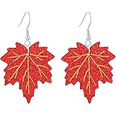 MALOYANVE Maple Earrings for Women Unique Acrylic Lightweight Autumn Red Fall Turkey Pumpkin Maple Leaf Dangle Earrings Maple Leaf Tassels Drop Earrings Thanksgiving Day Party Holiday Trendy Jewelry Gifts