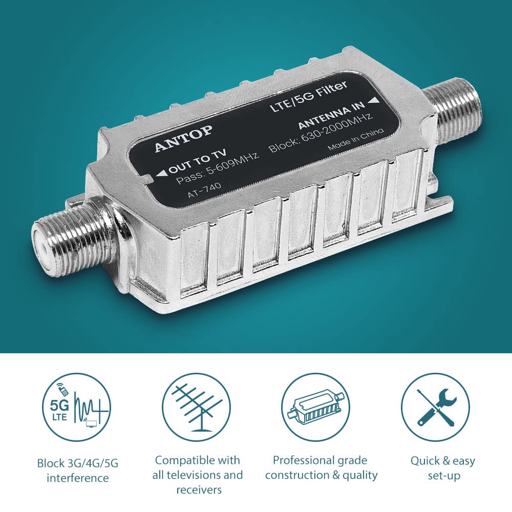 ANTOP LTE Filter for TV Antenna,5G LTE Filter to Reduce Interference for Purifier Signal,AT-740