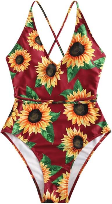 Zaful Women S Ladies Sunflower Print Crisscross Beach Swimwear One