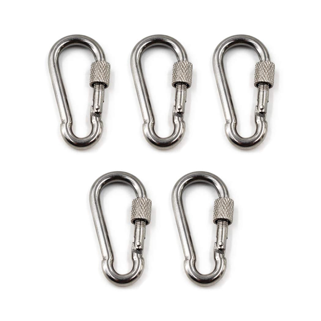 M8 5/16" 304 Stainless Steel Spring Snap Key Chain Clip Hook Screw Gate Buckle with Screw Gate Lock for Home,Outdoor Camping,Hiking Fishing,Traveling,Backpack (5PCS)