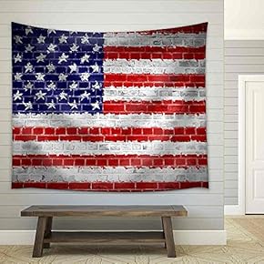 an Image of The United States of America Flag Painted on a Brick Wall in an Urban Location - Fabric Wall Tapestry Home Decor - 51x60 inches