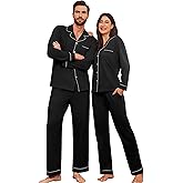 Ekouaer Couple Matching Pajamas 100% Cotton Long Sleeve Sleepwear Button Down Loungewear Pjs Set S-XXL