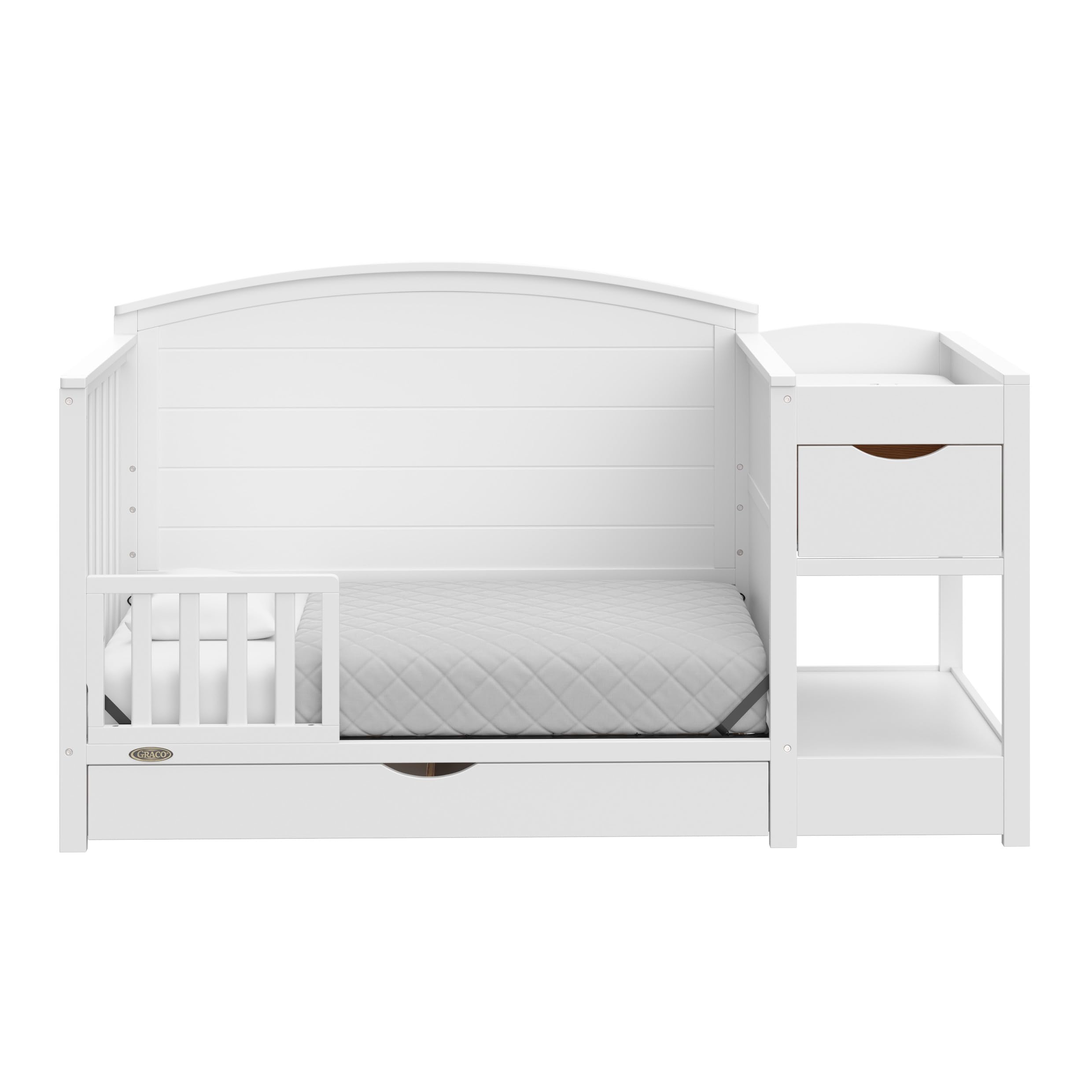 Graco Bellwood 5-in-1 Convertible Crib & Changer with Drawer (White) - GREENGUARD Gold Certified, Full-Size Storage Drawer, Converts to Toddler Bed and Full-Size Bed