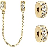 Doyafer 925 Sterling Silver Gold Round Clips Charms Safety Chain Set Gold Clip Bead Chain Charms For Bracelets Women Beads Friends family
