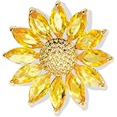 Sunflower Brooch Pin Yellow Crystal Flower Petal Lapel Brooches for Women Girls Fashion Jewelry Gift
