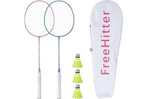 FreeHitter Badminton Racket Set with Carrying Bag for 2 Players, Badminton Racket for 4 Players Carbon Fiber or Alloy Steel Birdies Backyard Raqueta de Bádminton