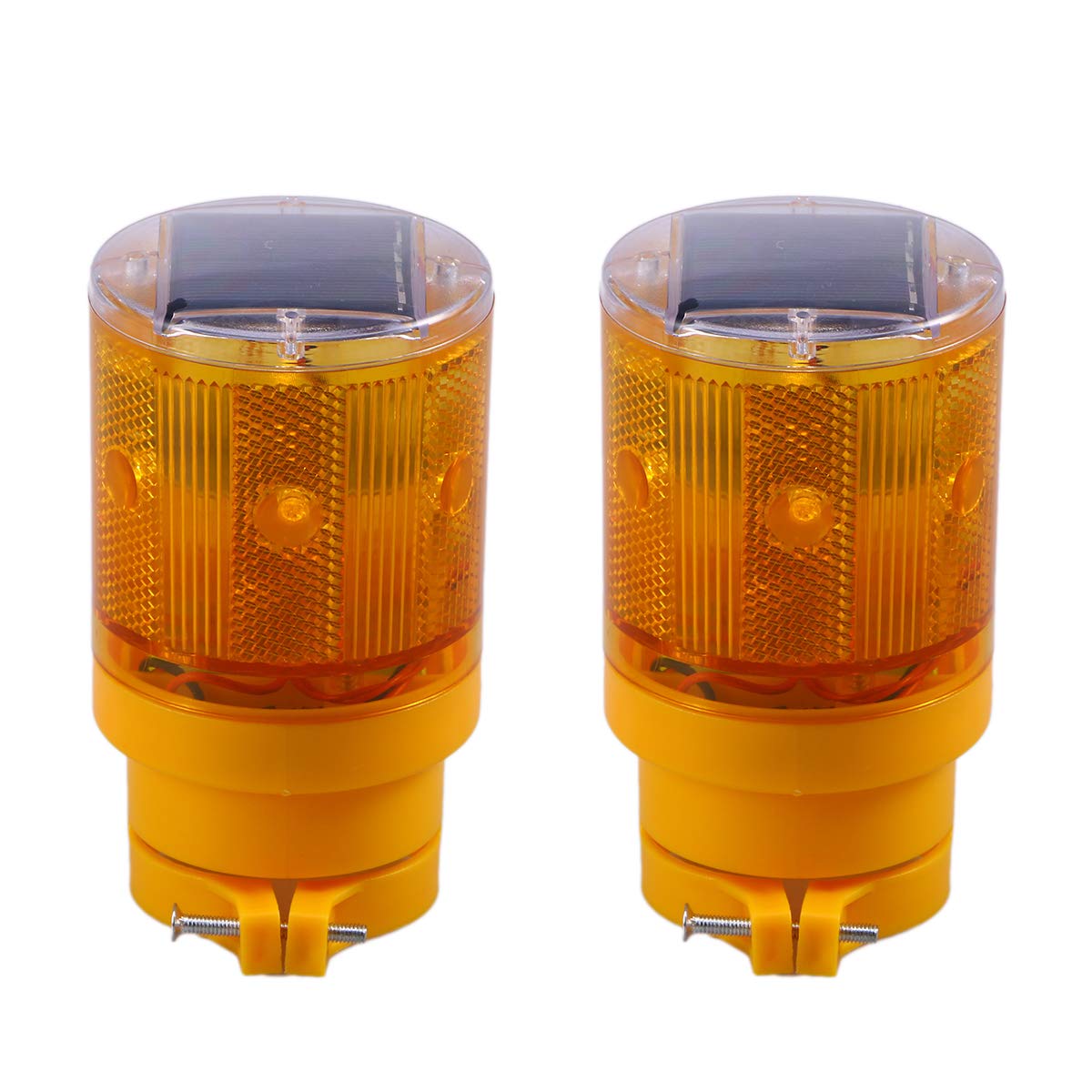 Uonlytech Solar Traffic Light Flashing Wireless Barricade Safety Beacon Lamp 2pcs (Orange)