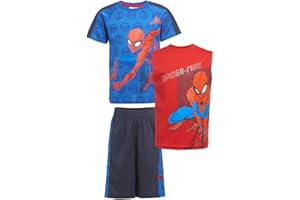 Marvel Avengers Spider-Man Black Panther Miles Morales Boys Superhero Short Sleeve T-Shirt, Tank Top and Mesh Shorts Set