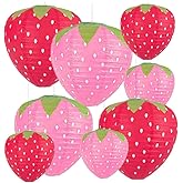 Kinteshun Folding Strawberry Paper Lantern Reusable Hanging Ornament Lamp Cover for Fruit Theme Birthday Party Decoration Supplies (8 and 12 inches;8pcs)