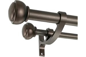 YUN NEPHELE Double Curtain Rods Antique Brown, Adjustable Double Rod Curtain Rods 48 to 84 Inch, Double Window Decorative Rods with Cap Finials, 1-Inch Front and 5/8 Inch Back Double Window Drapery Rod