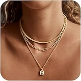 BERISO 14K Gold Plated Layered Necklace for Women, 3 Layer Dainty Gold Necklace with Minimalist Pendant, Elegant Everyday Gold Jewelry Gift