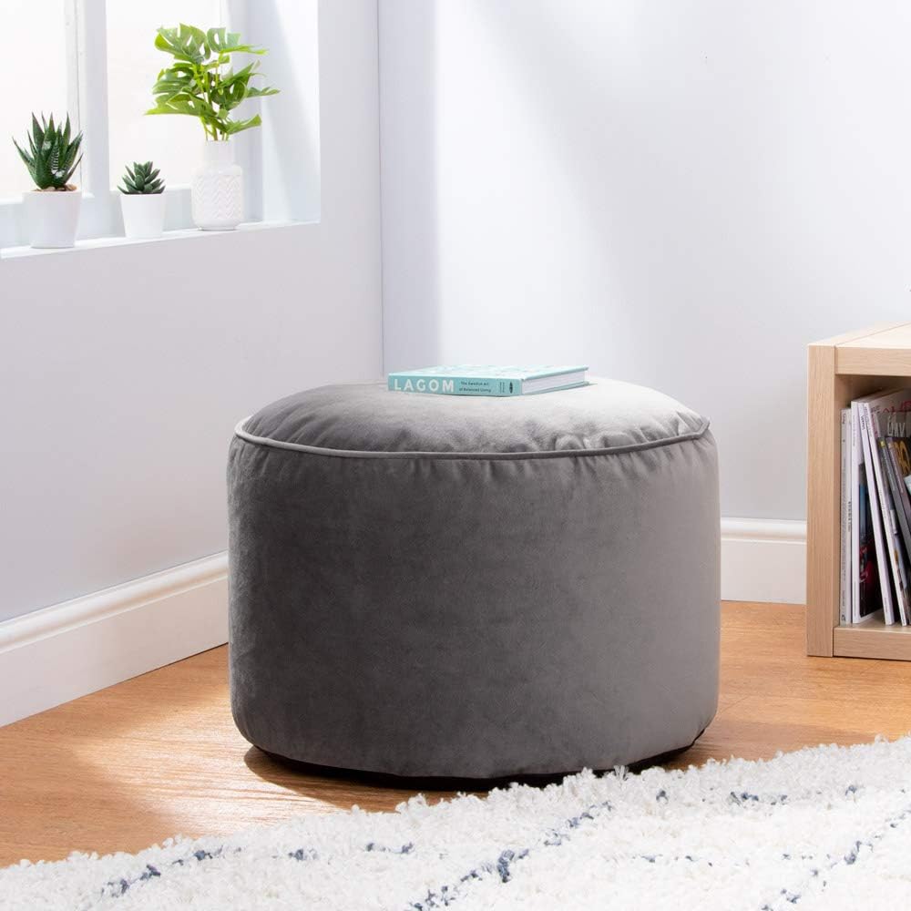icon Milano Velvet Bean Bag Pouffe, Charcoal Grey, Large Pouffe Footstool with Filling Included, Footrest, Bedroom - Image 3