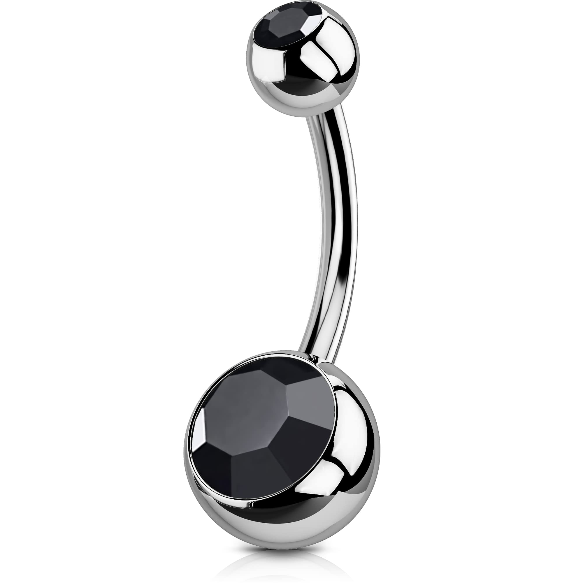 OUFER Solid Titanium Belly Bars 14G Navel Rings Grade 23 Titanium Ball Double Gems Belly Piercing Jewellery Black