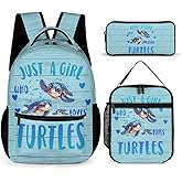 ZCJB-WSRY Sea Turtle Backpack with Lunch Box & Pencil Case, 16 Inch Cute Sea Turtle Themed Bookbag, Adjustable Lightweight Large Capacity, Colorful Backpack Set for Kids Girls Boys School
