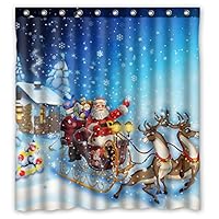 FMSHPON Winter Holiday Merry Christmas Deer pull the Santa Claus Snowflakes Beautiful Christmas Gifts Shower Curtain Size 66X72 inches