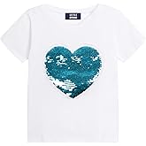 LittleSpring Girls Short Sleeve Tshirt Heart Shaped Flip Sequin Tees