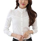 Womens Vintage Victorian Pleated Button Down Shirt Long Sleeve Stretch Blouse