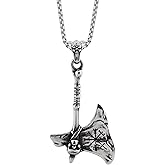 HAQUIL Viking Battle Axe Necklace, Stainless Steel Helm of Awe Axe Pendant, Box Chain, Viking Jewelry Gift for Men