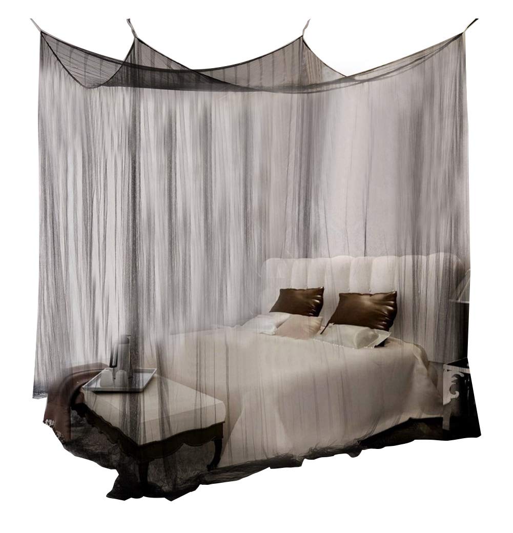 4 Corner 4 Corner Mosquito Net, Polyster Bed Mosquito Net, Folding Universal Size for Full to King Size Bed(Black)