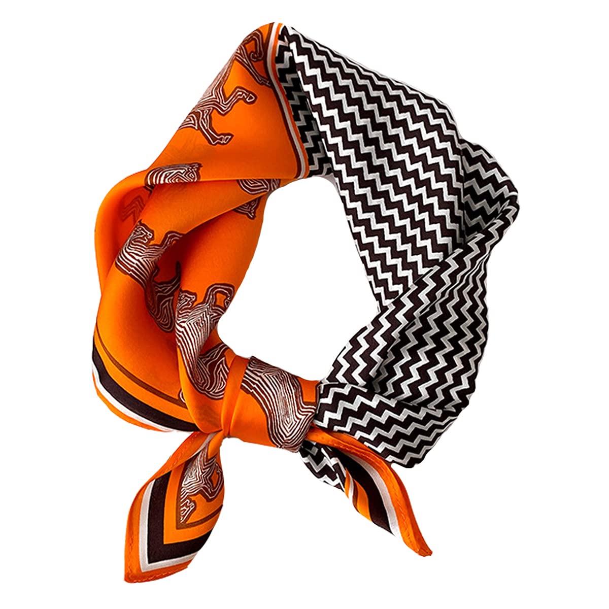 Photo 1 of Aufeel 100% Real Mulberry Silk Women Small Square Neck Scarfs 21" Lightweight Headscarf Printed Neckerchief Gift Packed(Orange Horse)