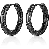 BIYONGDE Minimalist Grooved Circle Huggie Hinged Hoop Earrings Stainless Steel Men Women Fashion Cool