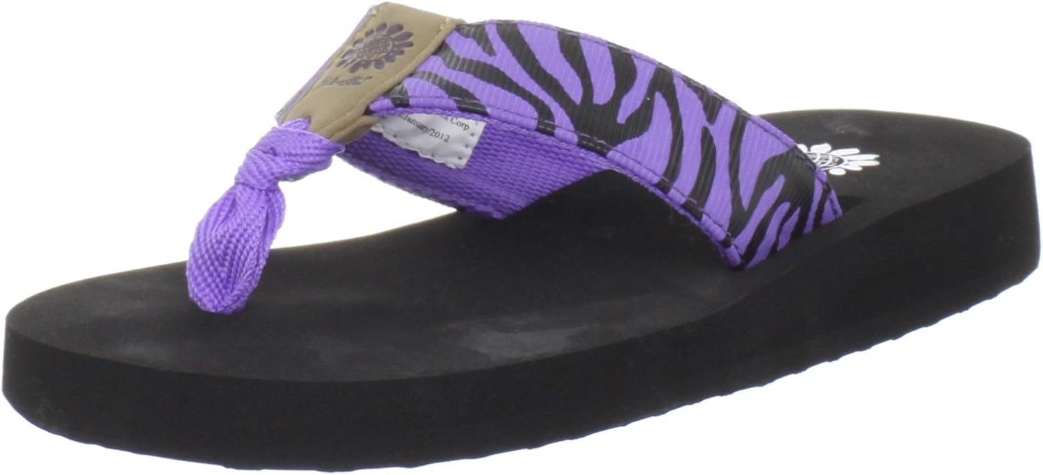 purple yellow box flip flops